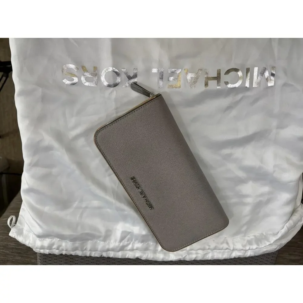 Michael Kors Tote Bag Womens Large Gray Leather Studded Shoulder Purse Wallet
